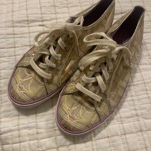 Coach Plaid Sneakers with Cream, Gold and Purple Highlights